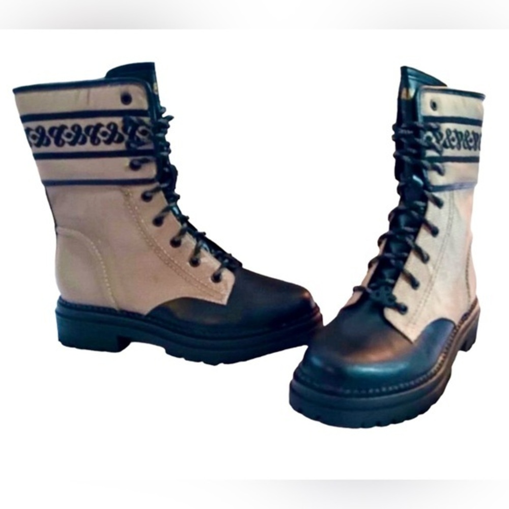 NIB! Stella Combat Boots Khaki Black Sam & Libby Edelman 8.5